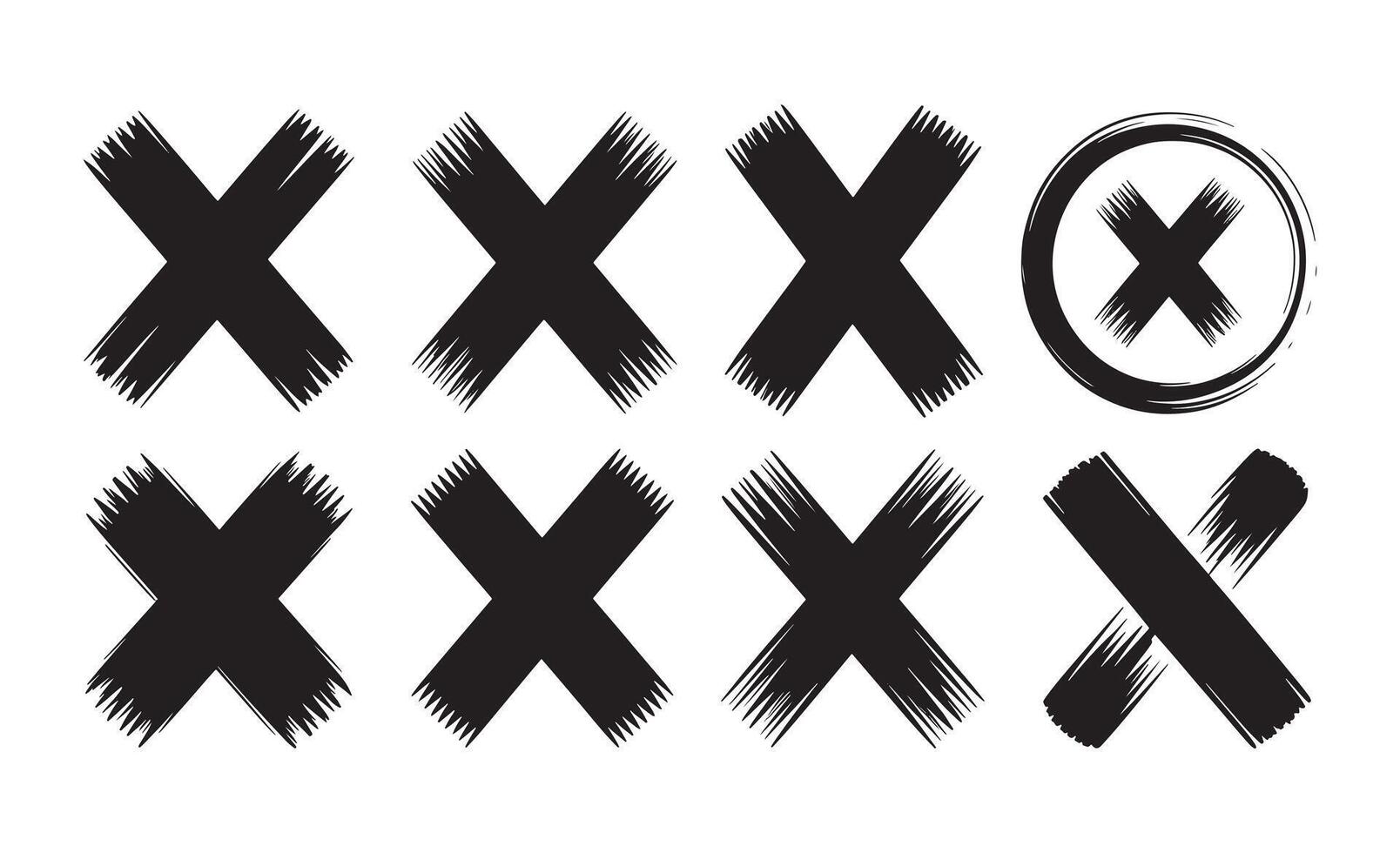 Collection of grunge style black cross marks and x symbols vector