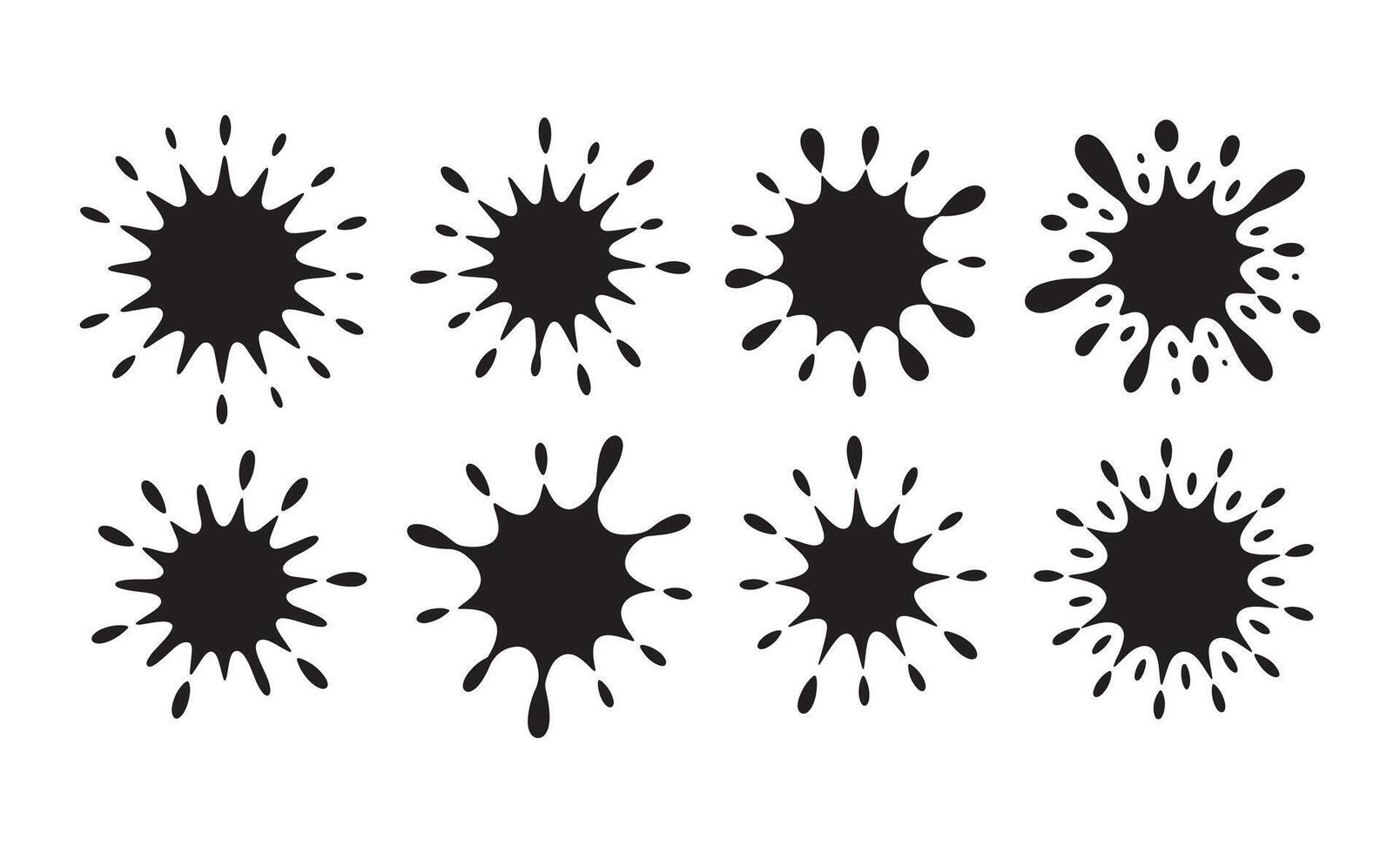Collection of black ink splatter and splash shapes on white background vector