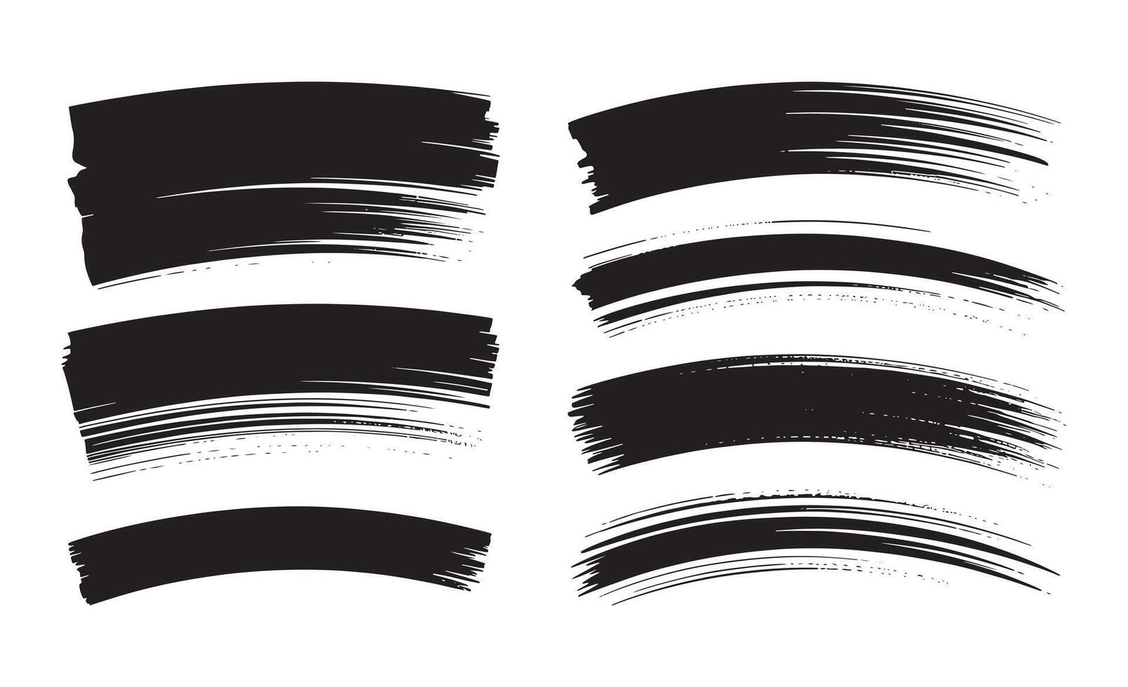 Collection of black brush strokes with textured edges on white background vector