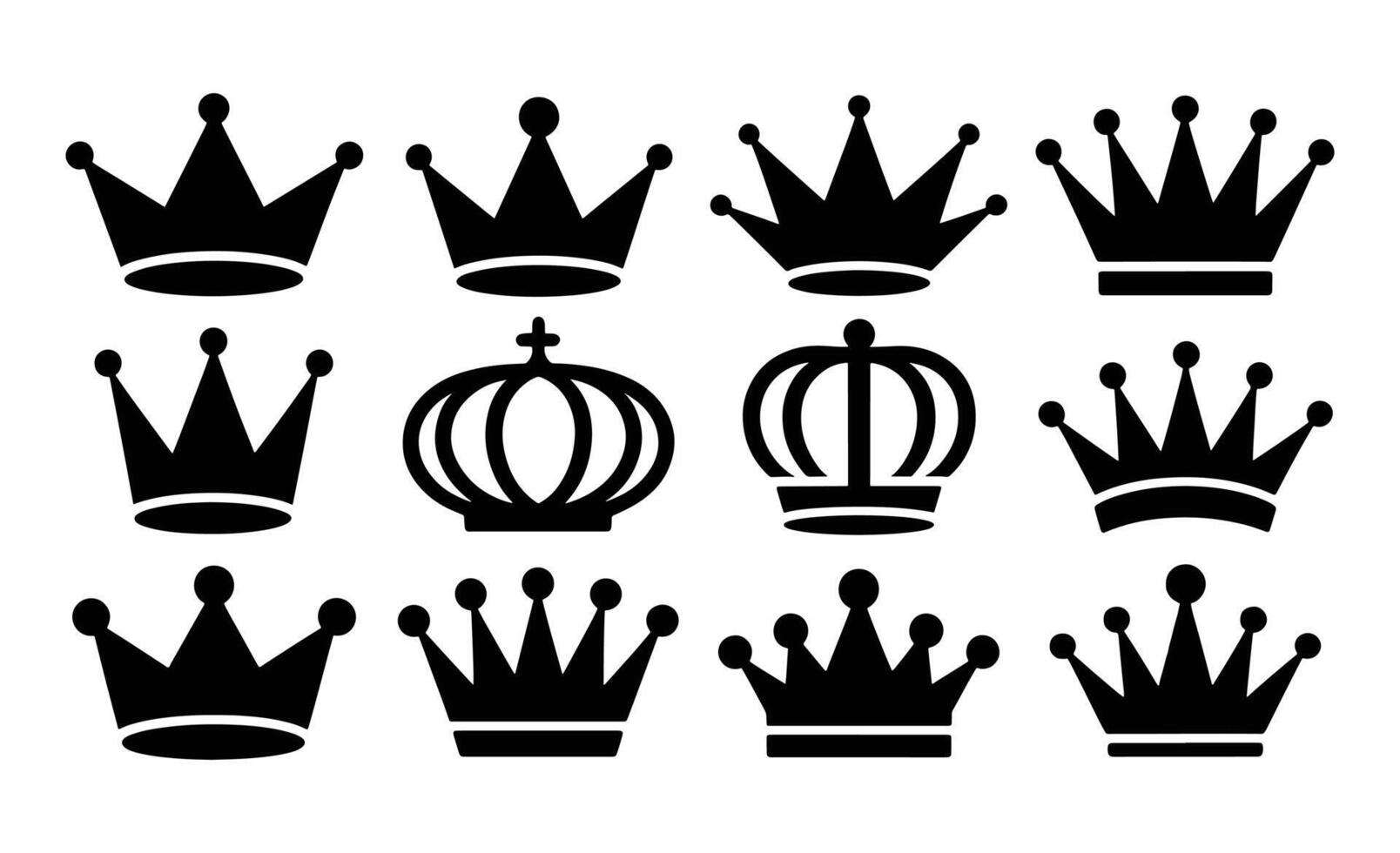 Collection of black silhouette crown icons on a white background vector