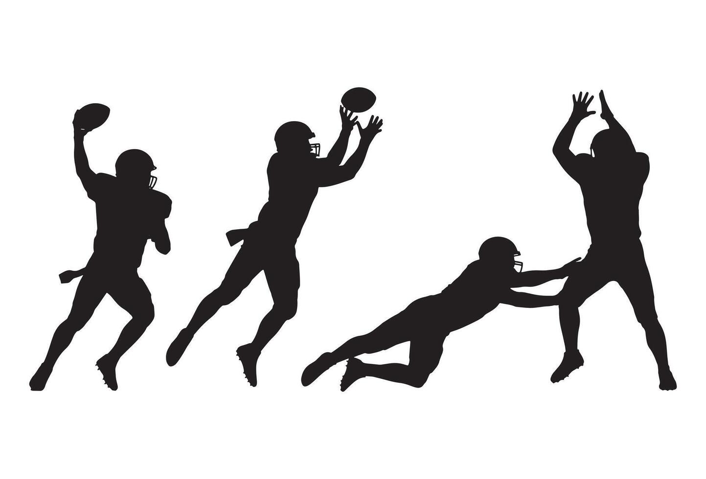Silhouettes of american football players in action during a game vector