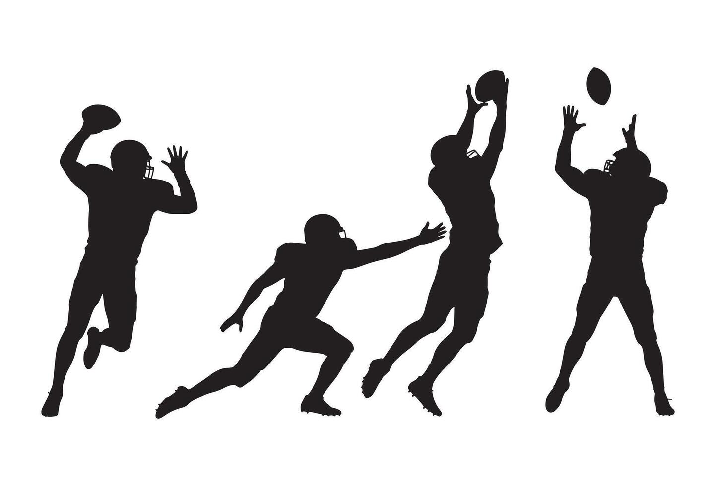 Silhouettes of american football players in dynamic action poses vector