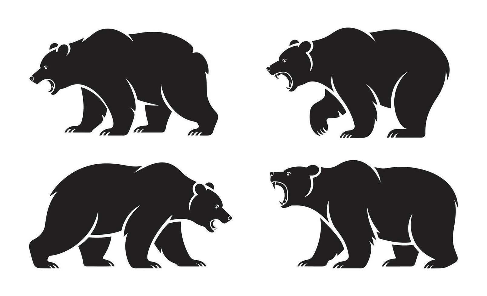 Four black bear silhouettes showing aggressive poses on white background vector