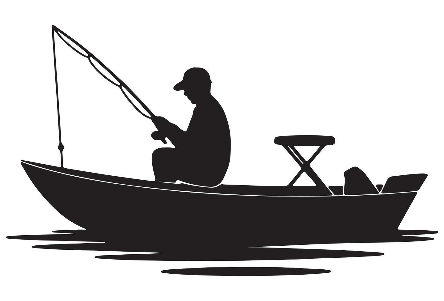 Silhouette of a person fishing from a boat on the water vector