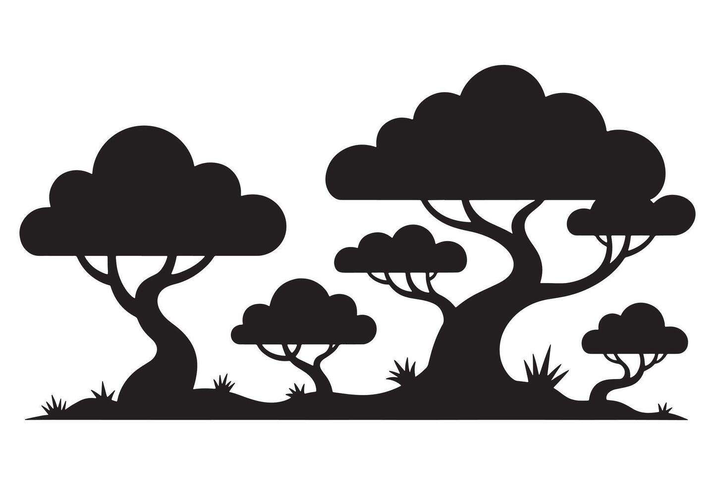 Stylized black silhouette trees with rounded canopies on a white background vector