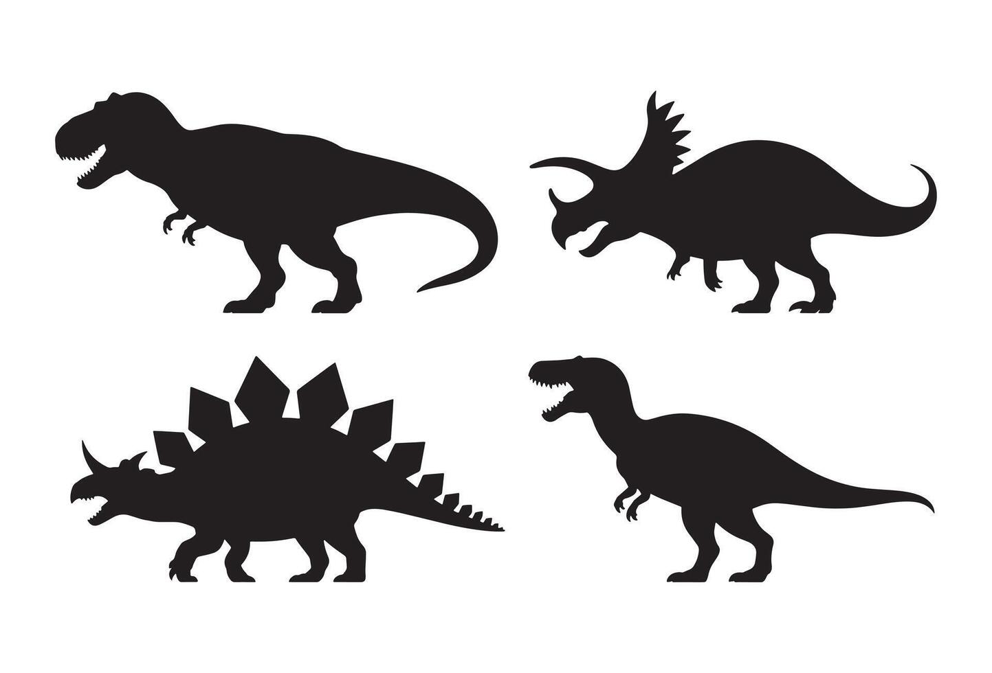 Collection of four iconic dinosaur silhouettes on a white background vector