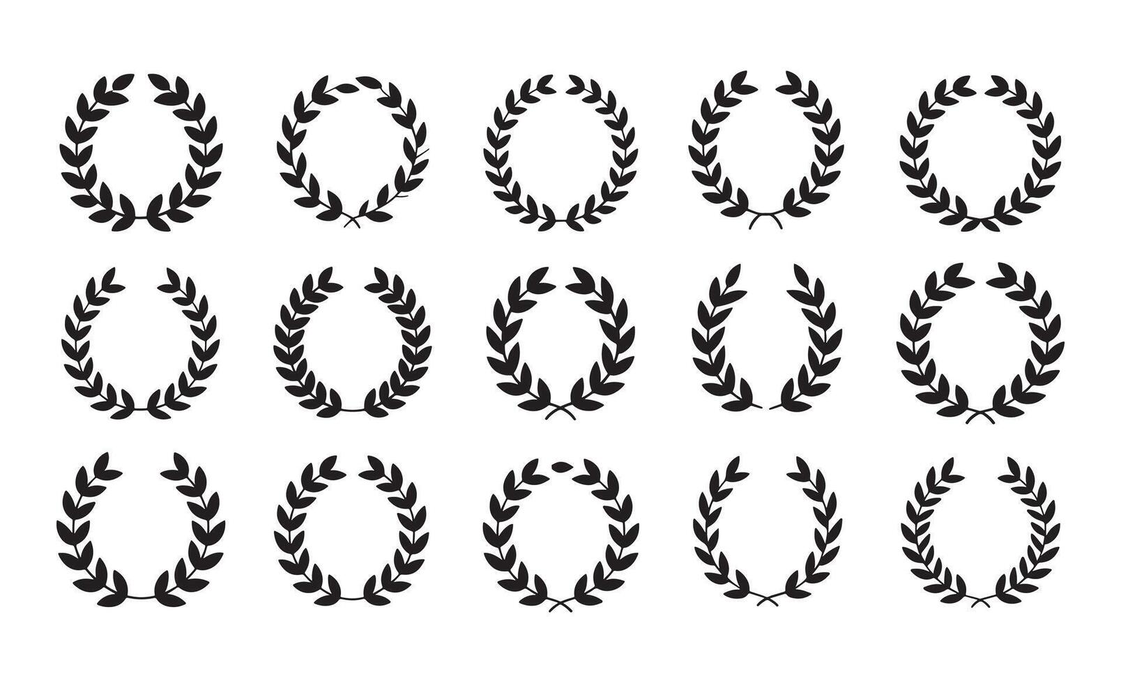 Collection of black laurel wreaths on a white background vector