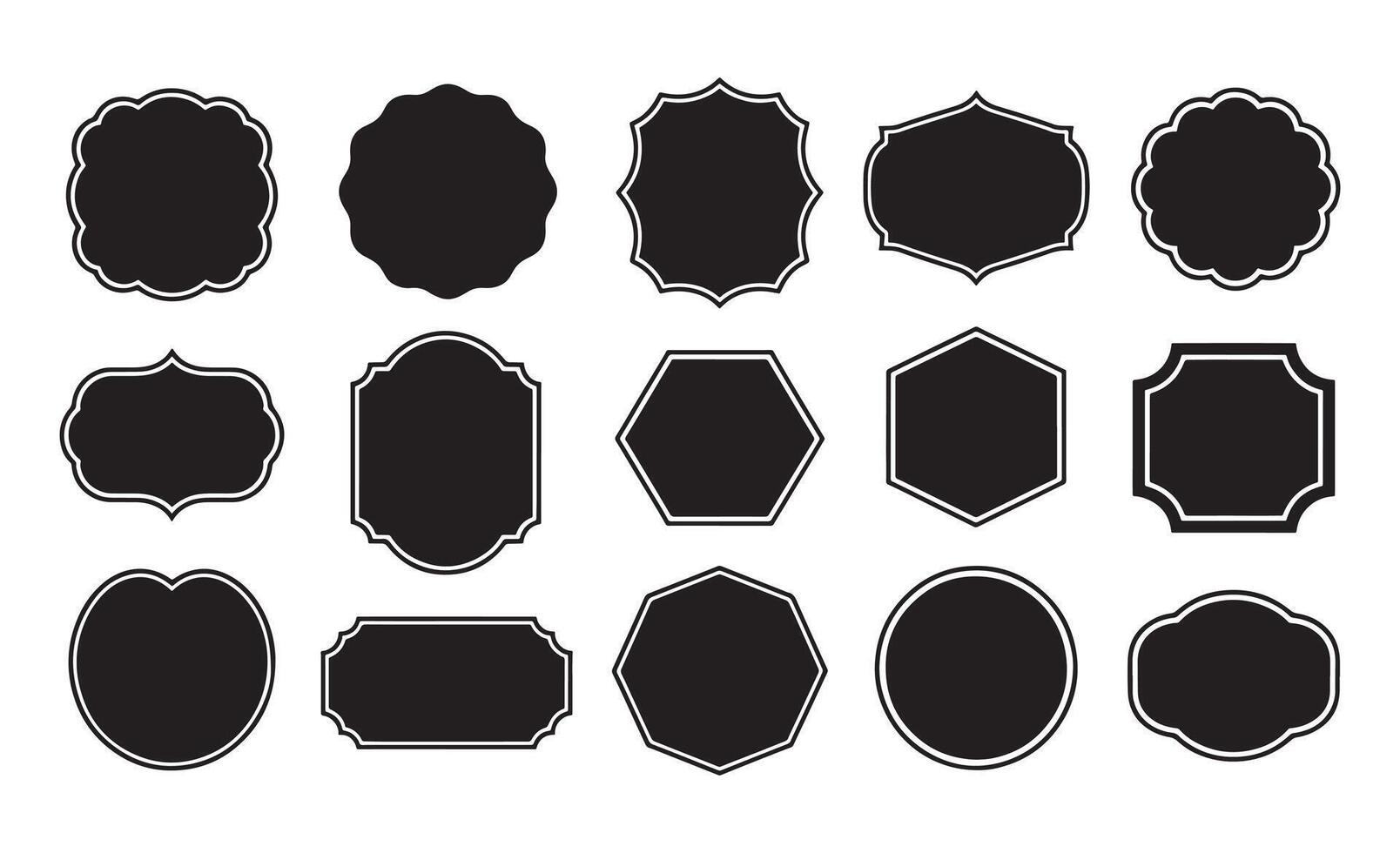 Collection of diverse black decorative labels and shapes on white background vector