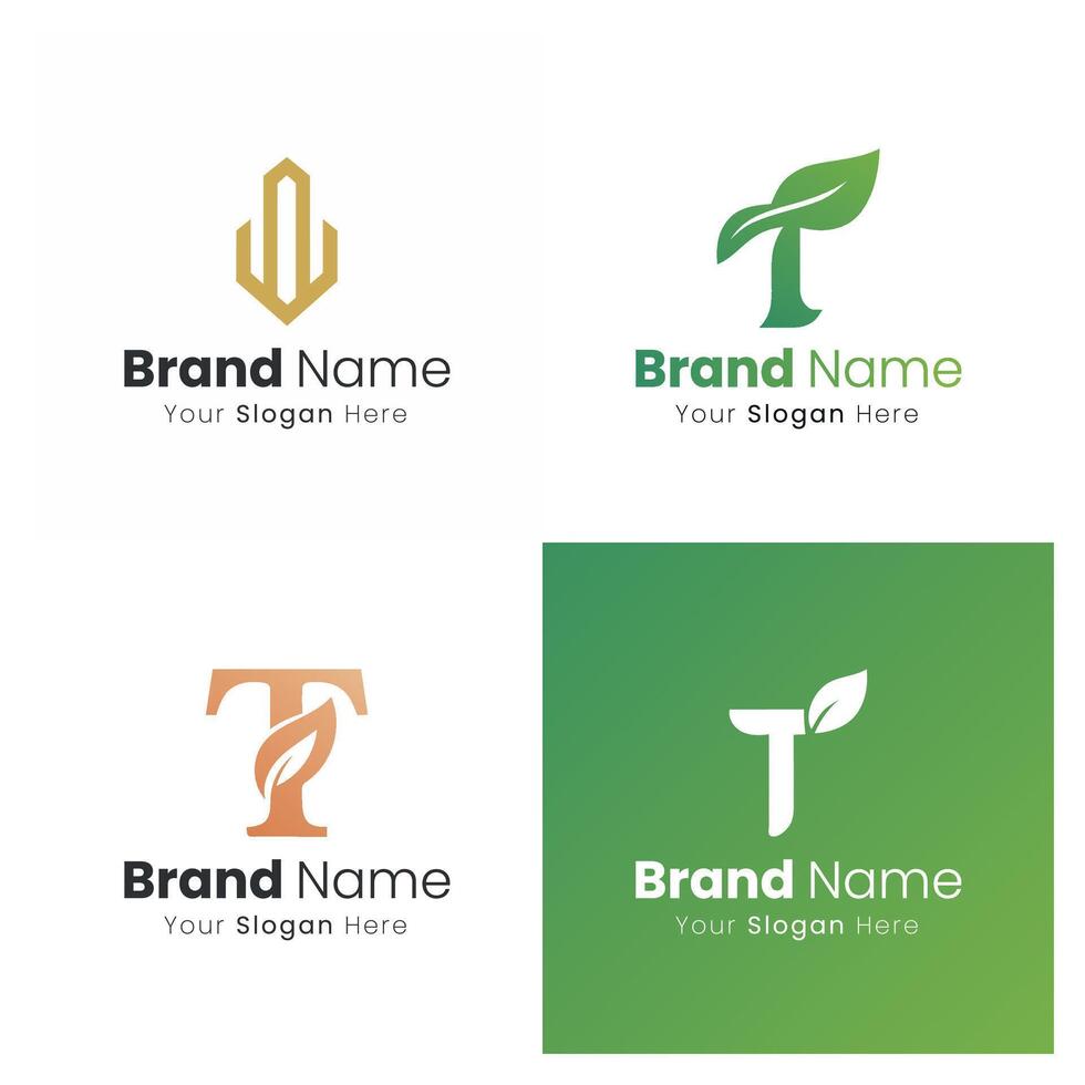 Discover Creative Logo Designs for Your Brand Identity Featuring Unique Letter T and Leaf Motifs and Elegant Typography Options vector