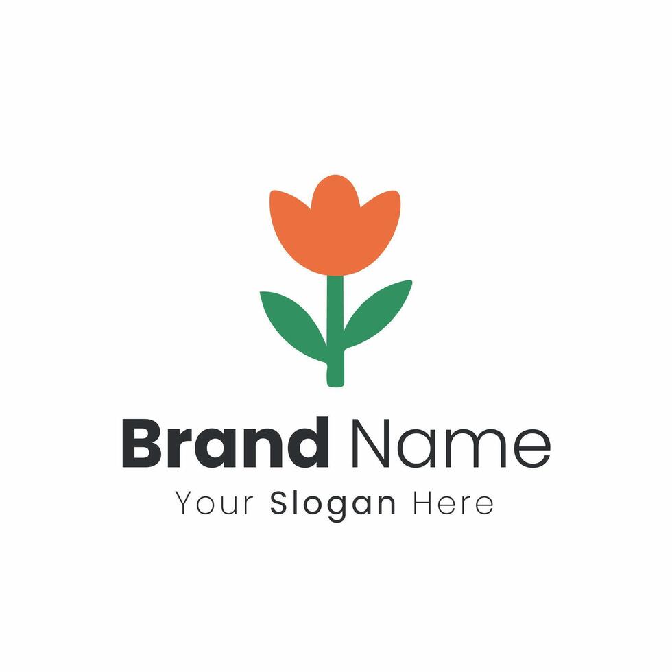 A Vibrant Orange Tulip Bud with Green Leaves and Stem Symbolizing Natural Beauty and Freshness for Your Brand Identity Logo Design vector
