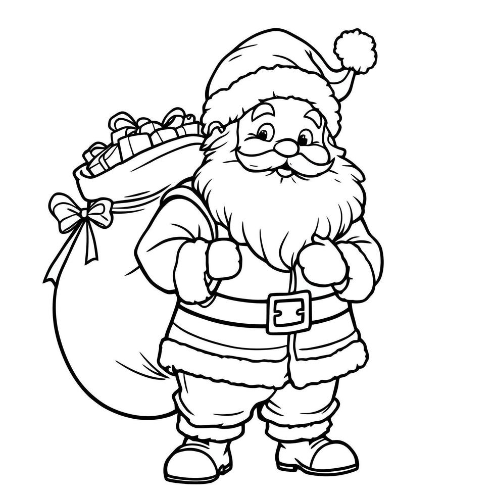 A Festive Santa Claus Carrying a Large Bag Filled with Presents Ready for Christmas Delivery vector