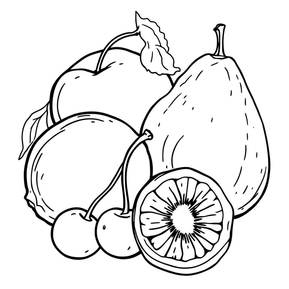 A Whimsical Artistic Rendering of Fresh Fruit for a Captivating Coloring Page Experience vector