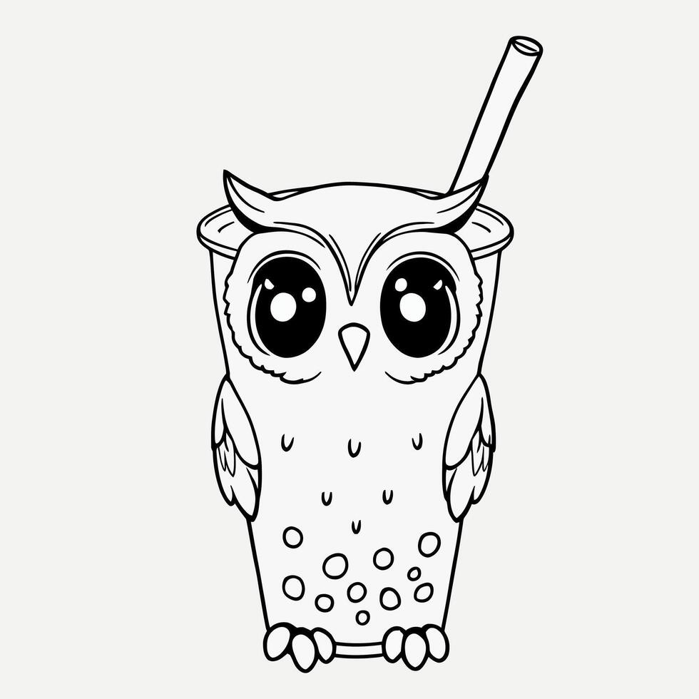 Cute Owl Shaped Bubble Tea Cup Design for a Fun Coloring Page Illustration vector