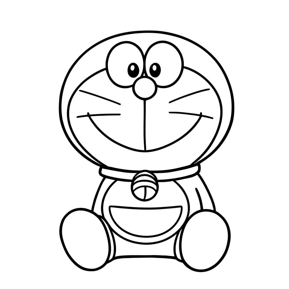 Cute Robot Cat Sitting Coloring Page Line Art for Kids Fun vector