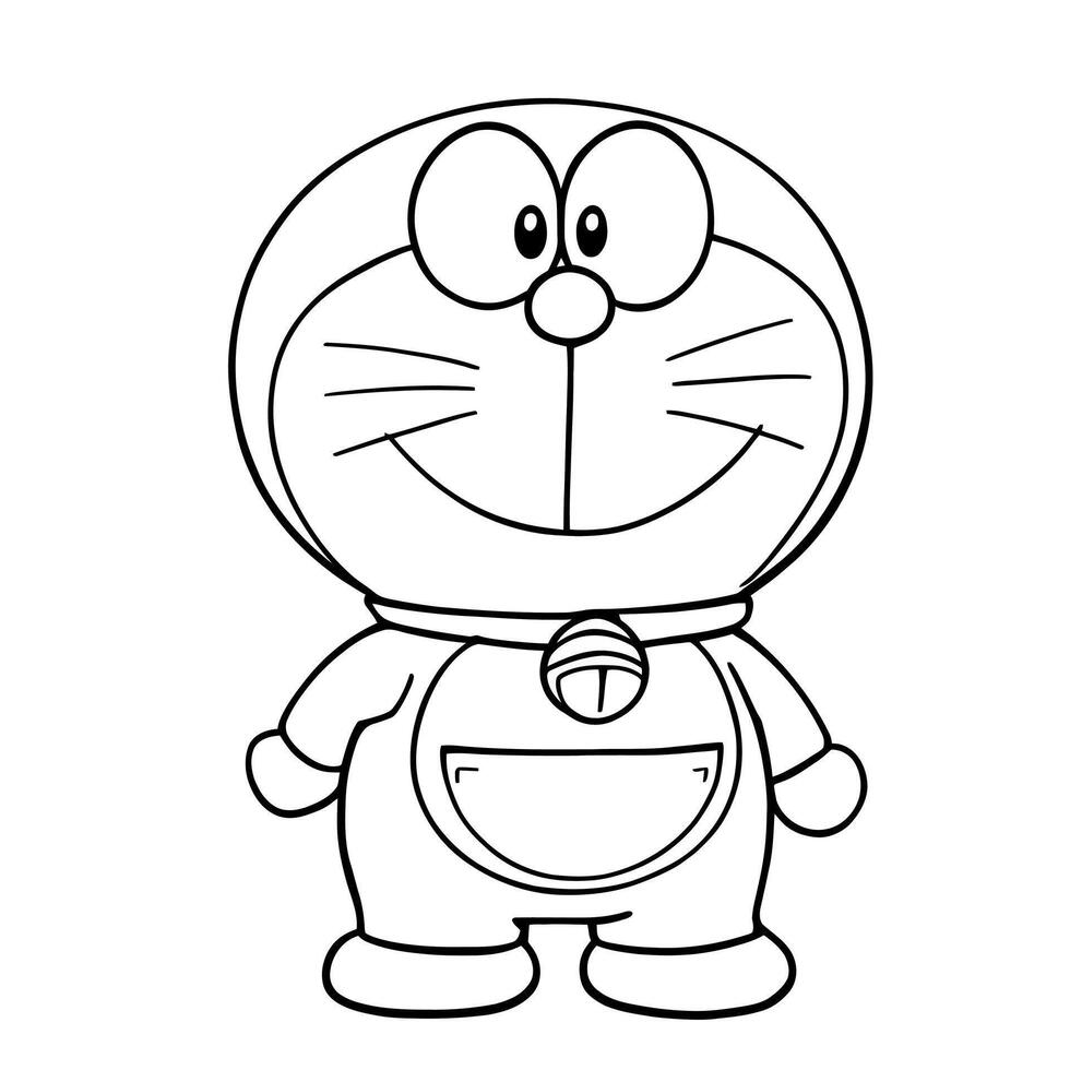 Cute Blue Robotic Cat Character Coloring Page for Kids and Adults Easy Design vector