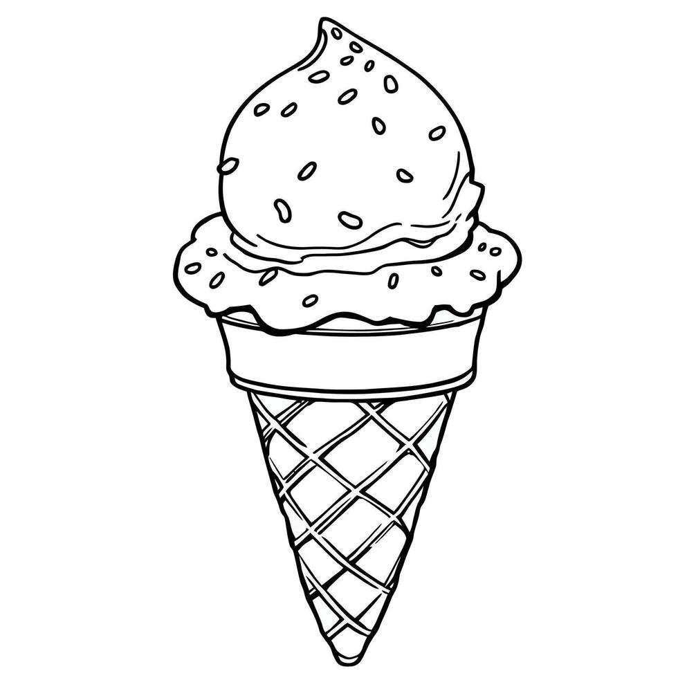 A Simple Line Art Drawing of a Delicious Ice Cream Cone with Sprinkles Ready for Coloring vector