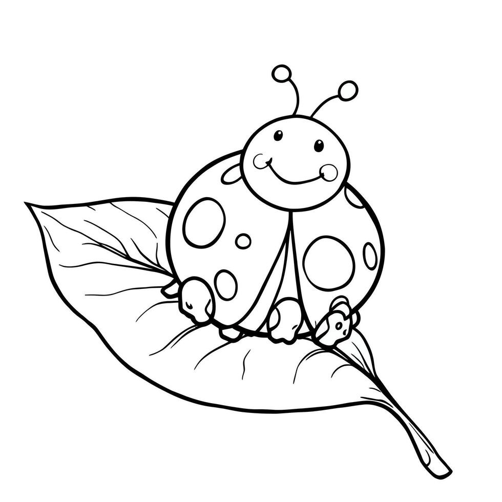 Adorable Cartoon Ladybug Sitting on a Large Leaf for a Fun Coloring Activity for Children vector