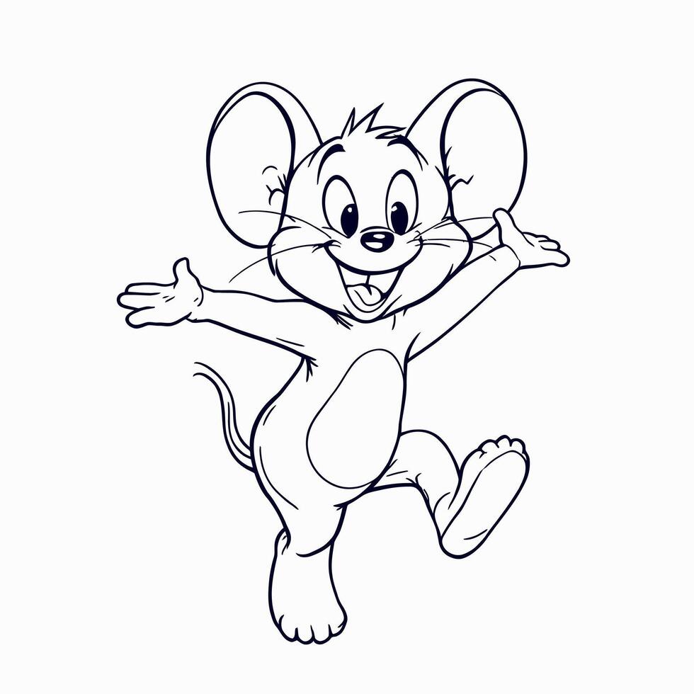 Joyful Cartoon Mouse Character Line Art for Coloring Pages Art vector