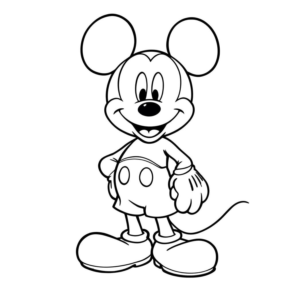 Classic Mickey Mouse Cartoon Character Line Art Coloring Page For Kids And Adults Entertainment vector