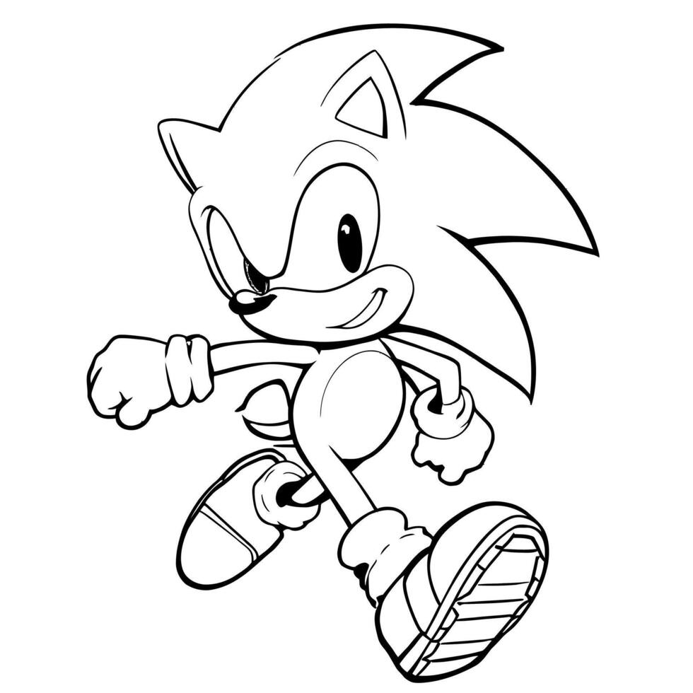 Sonic the Hedgehog Fast Running Character Fun Action Pose Outline Drawing for Coloring Pages vector