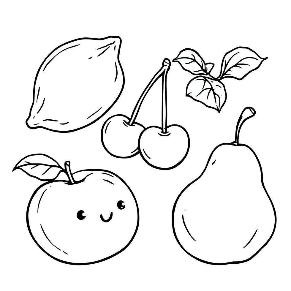 Cute Fruit Illustrations for a Black and White Coloring Page Design Element vector
