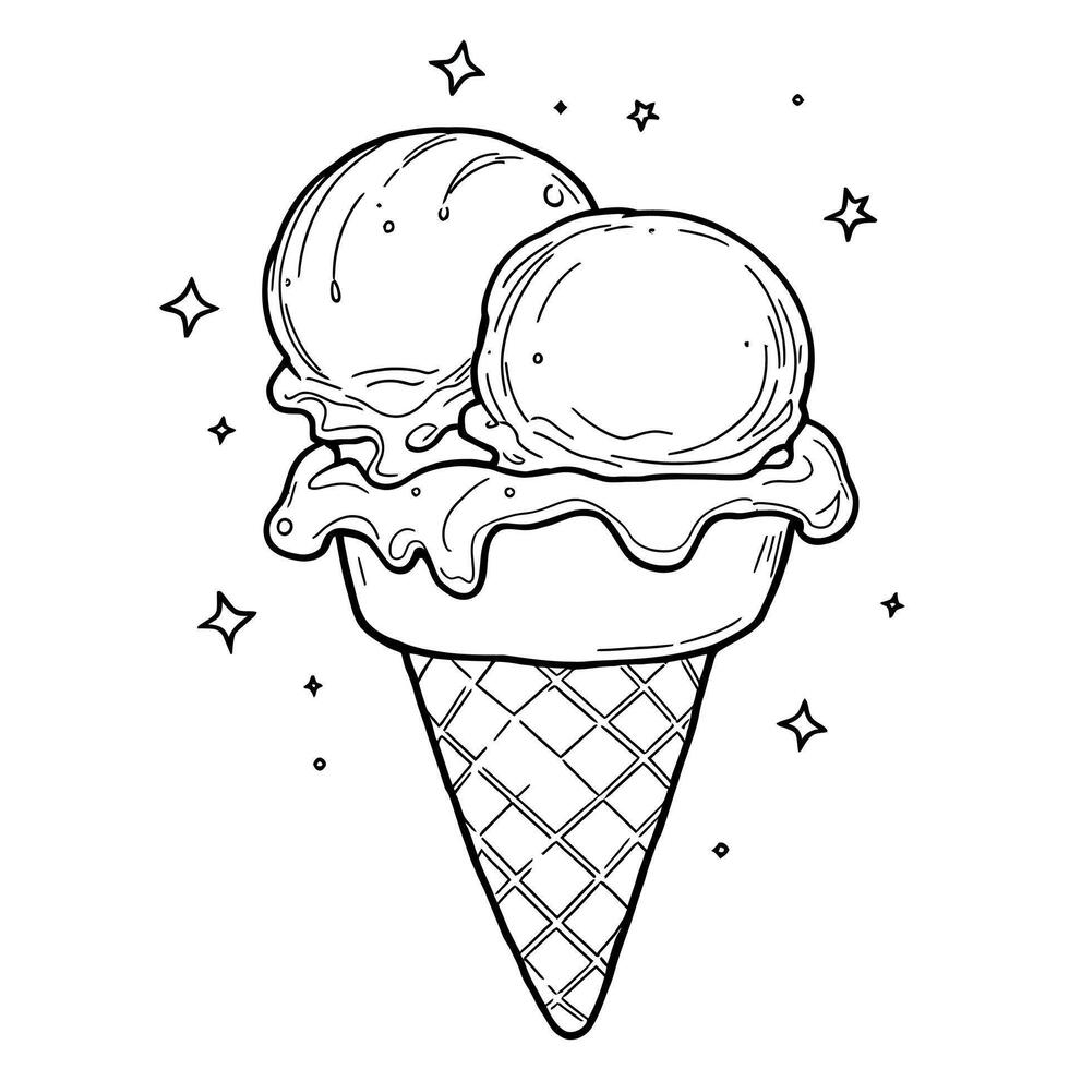 Sweet Delicious Ice Cream Cone Dessert Delicious Treat for Coloring Book Fun vector