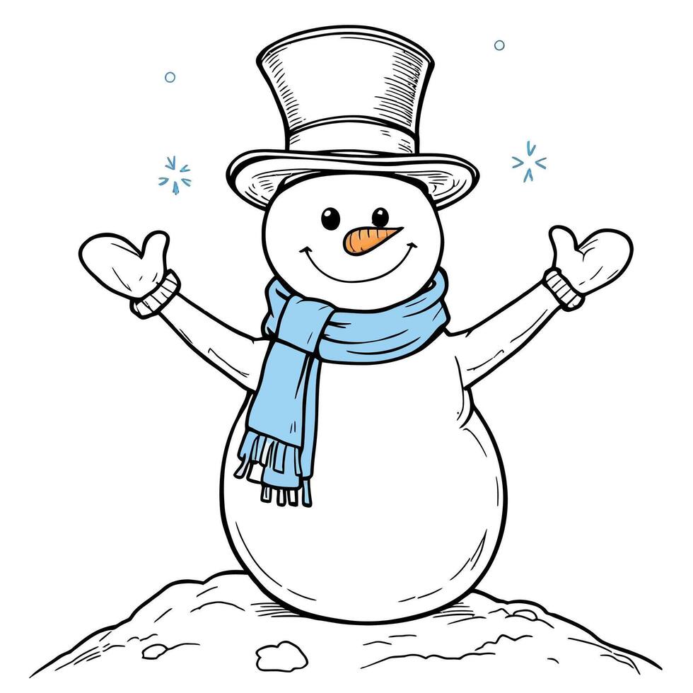 A Cheerful Snowman with a Top Hat and Scarf Ready for Winter Fun Illustration vector