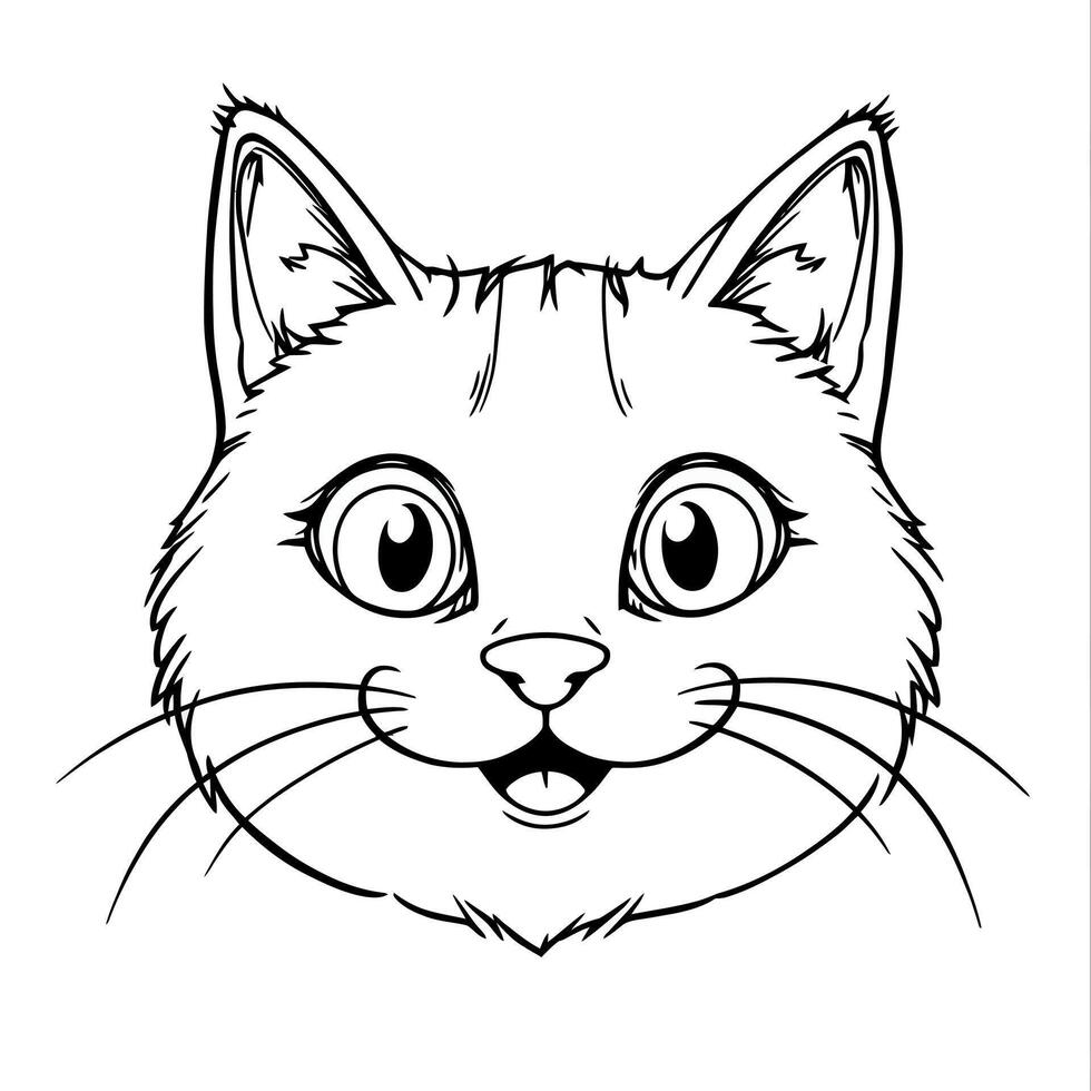 Cute Fluffy Kitten Face Coloring Page Line Art Graphic For Kids vector