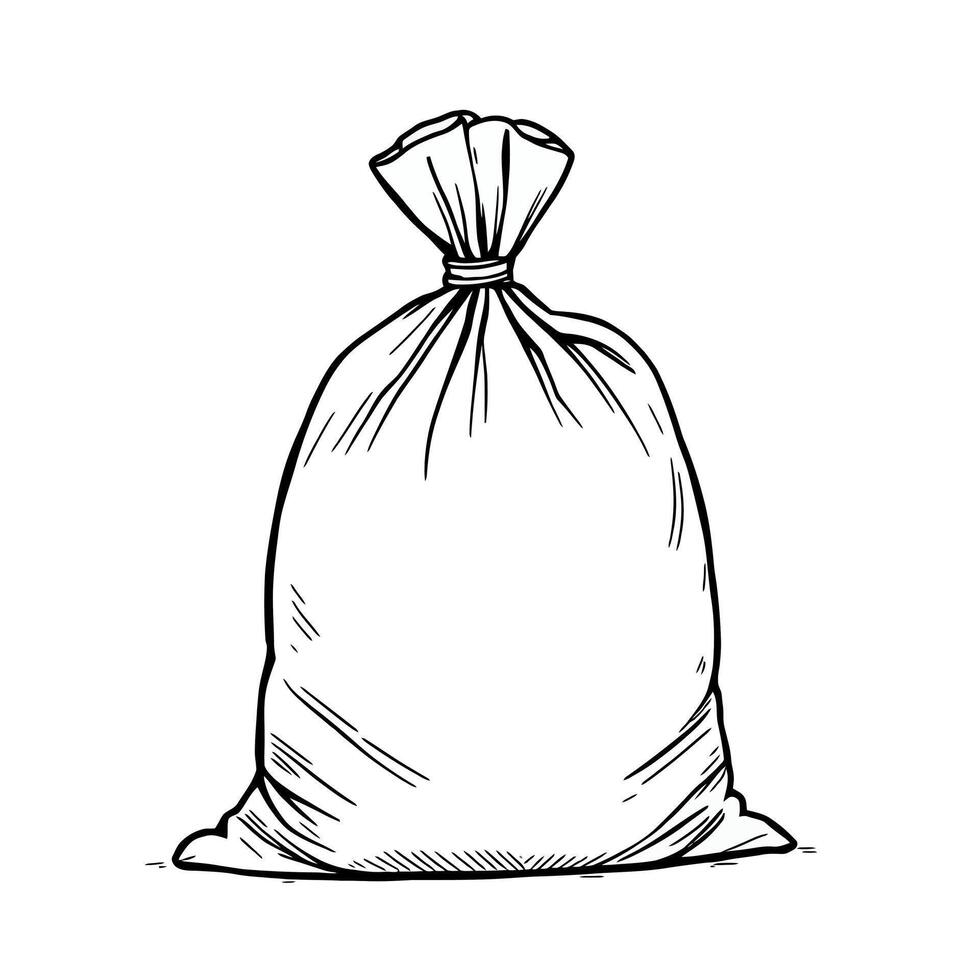 Simple Line Art Drawing of a Closed Fabric Bag with Tie Cord Filling the Entire Frame vector