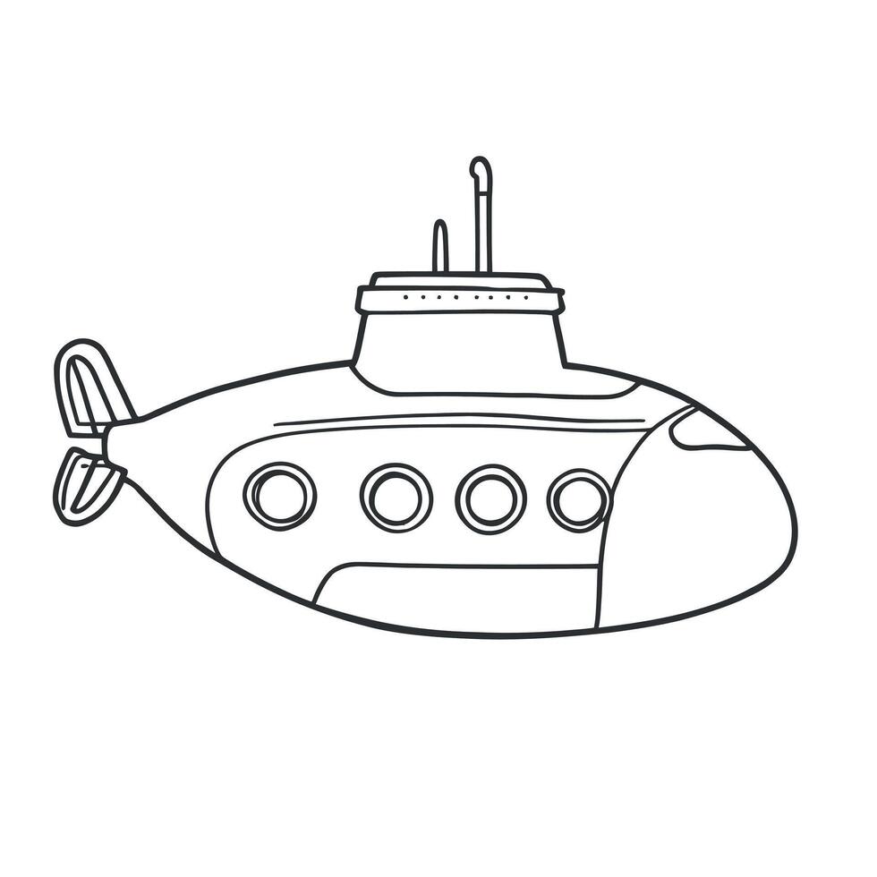 Simple Submarine Undersea Ocean Exploration Vehicle Coloring Page for Kids Activity vector
