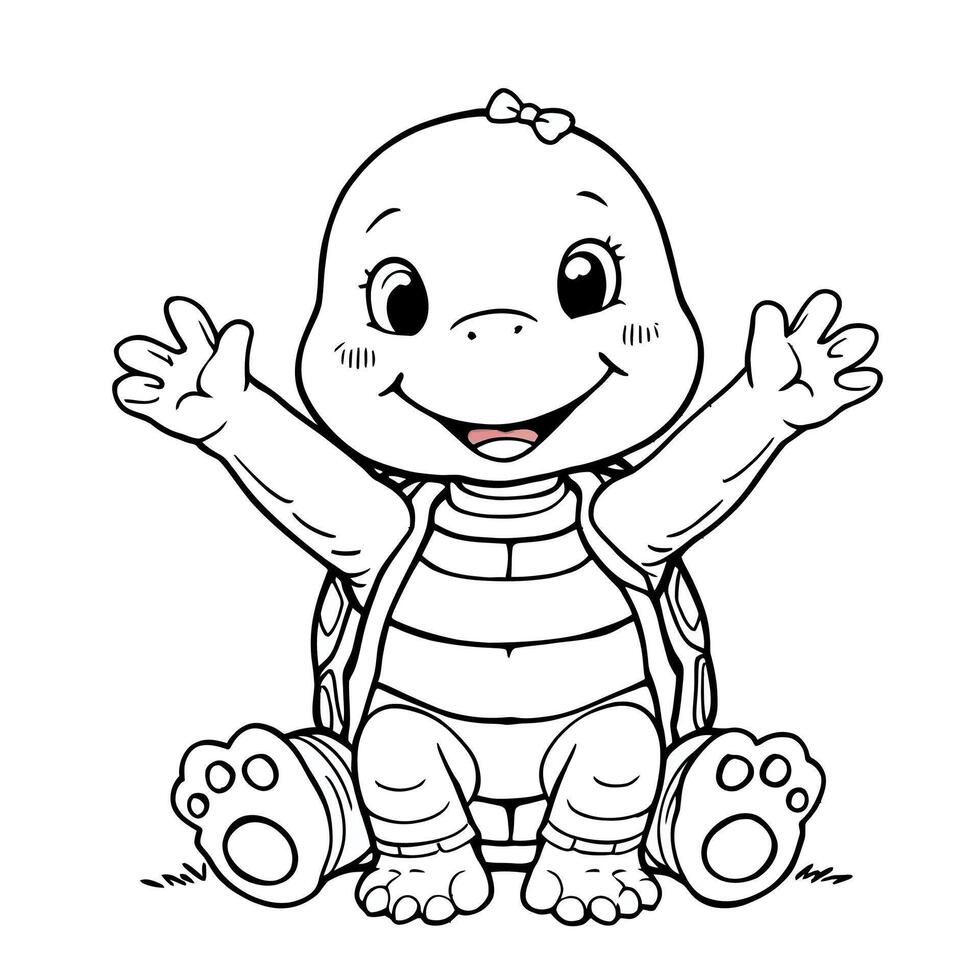 Cute Baby Turtle Sitting with Arms Wide Open Ready for a Hug Coloring Page Art vector