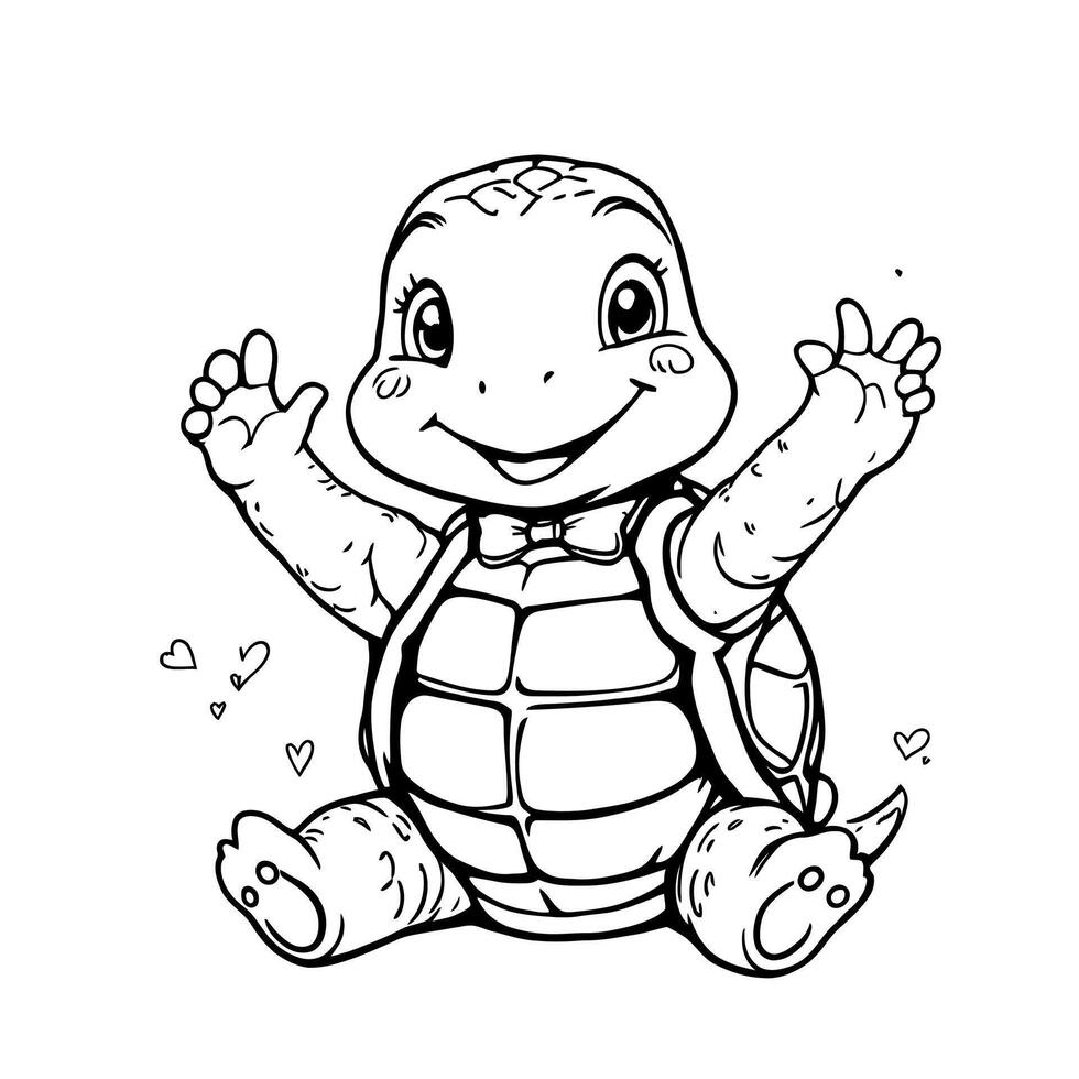 Adorable Baby Turtle Smiling with Open Arms Ready for Hugs Coloring Page vector
