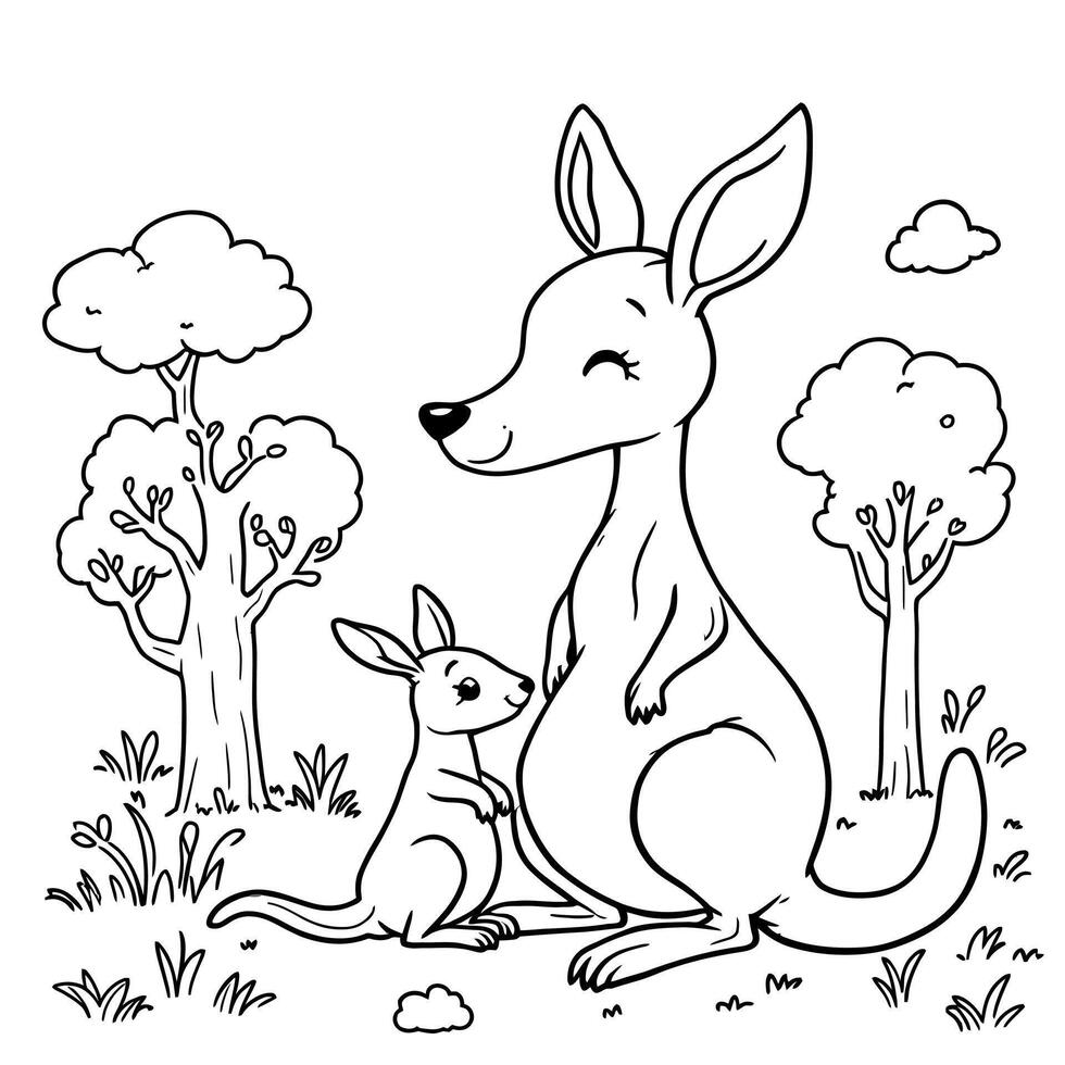 Adorable Kangaroo Mother and Baby Duo Enjoying a Sunny Day in the Australian Outback vector