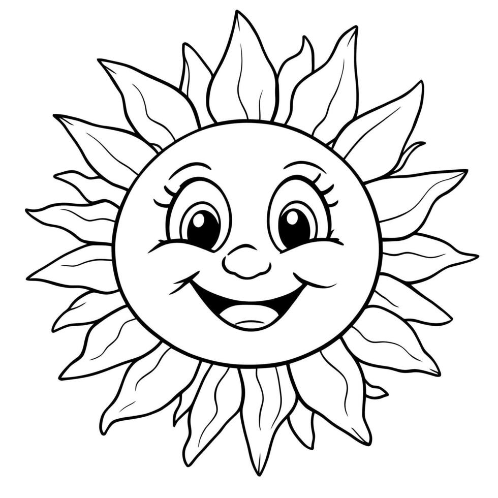 Happy Cheerful Smiling Sun Face with Rays for Kids Coloring Activity Book Page vector