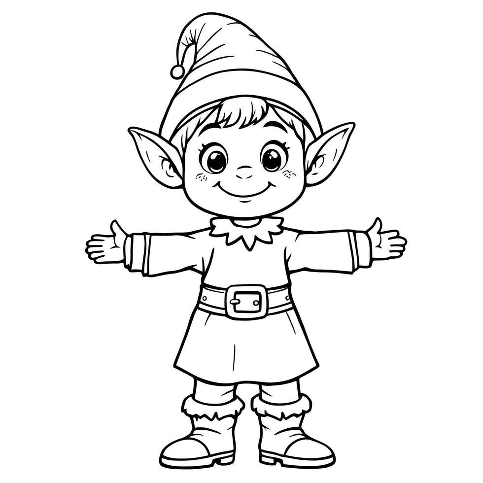 Adorable Christmas Elf Character Ready for Holiday Coloring Fun and Festive Celebrations vector