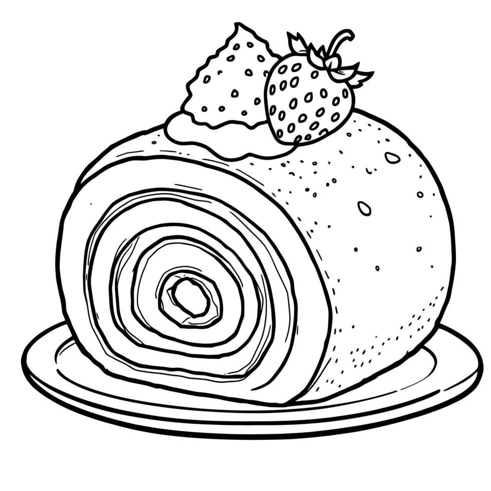 Simple and Sweet Strawberry Swiss Roll Cake for Easy Coloring Fun vector