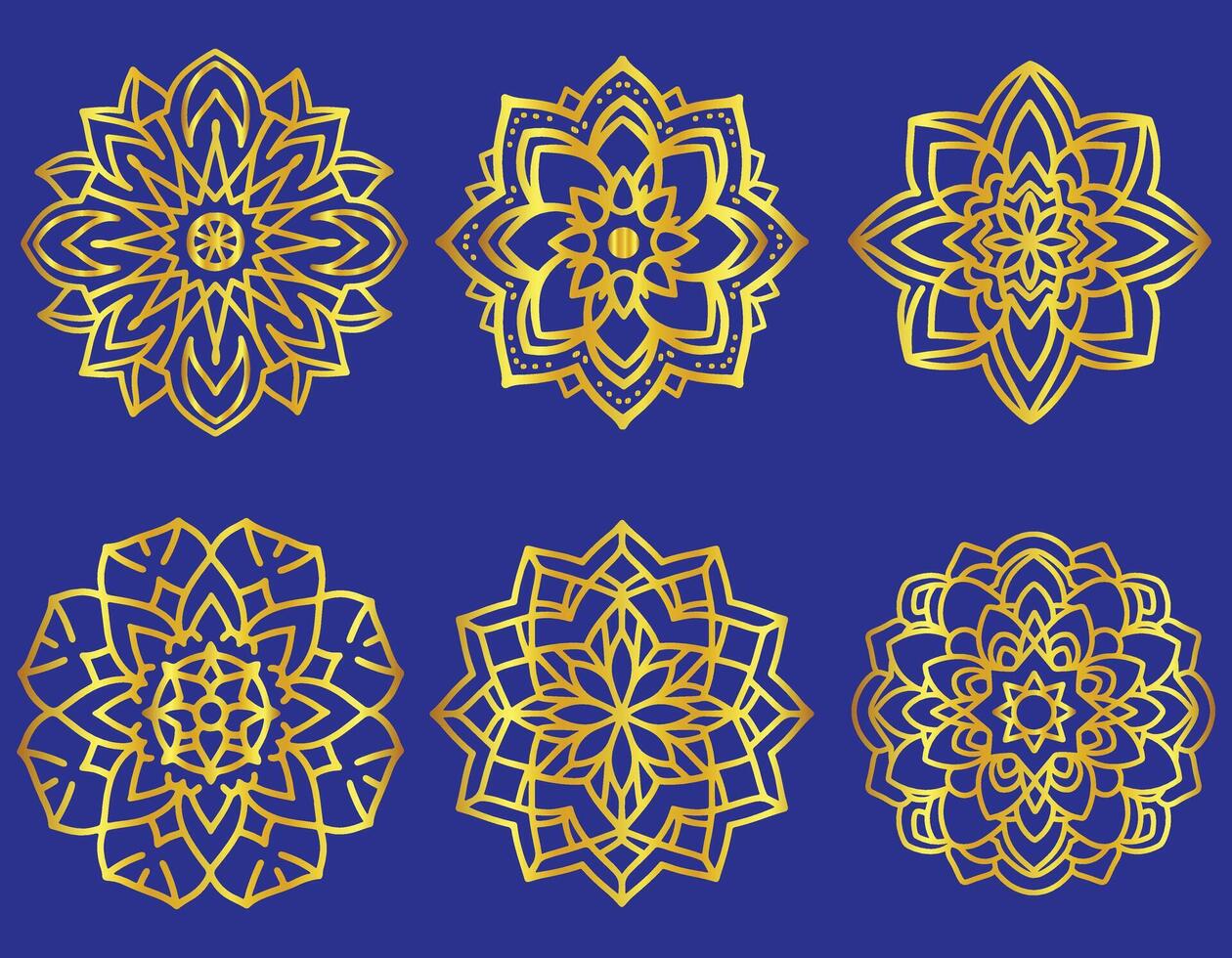 Elegant Gold Mandala Designs on Royal Blue Background vector