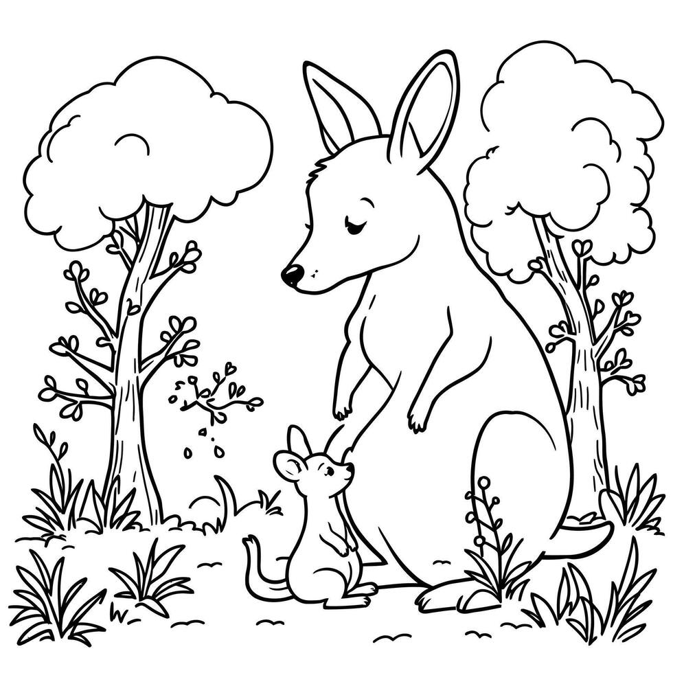 Cute Kangaroo and Baby Joey Adorable Australian Animal Outline for Coloring Book Pages vector