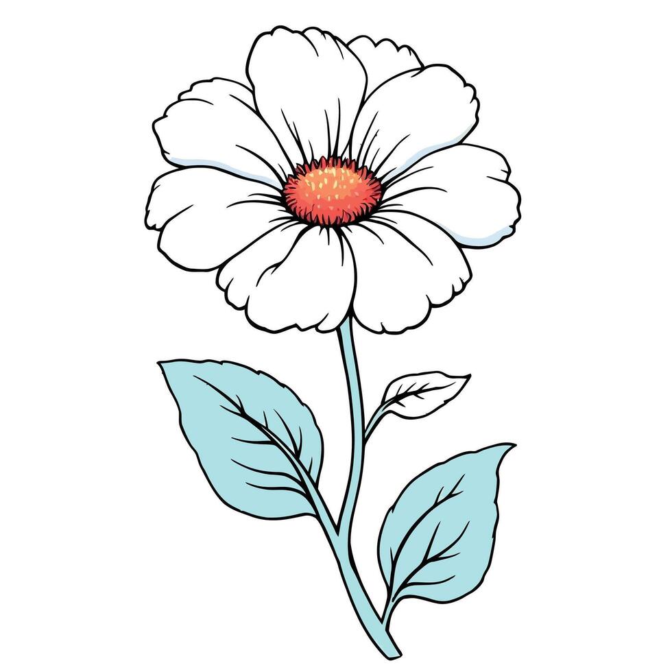 Elegant Single Daisy Flower Illustration Outline for Coloring Page Art vector