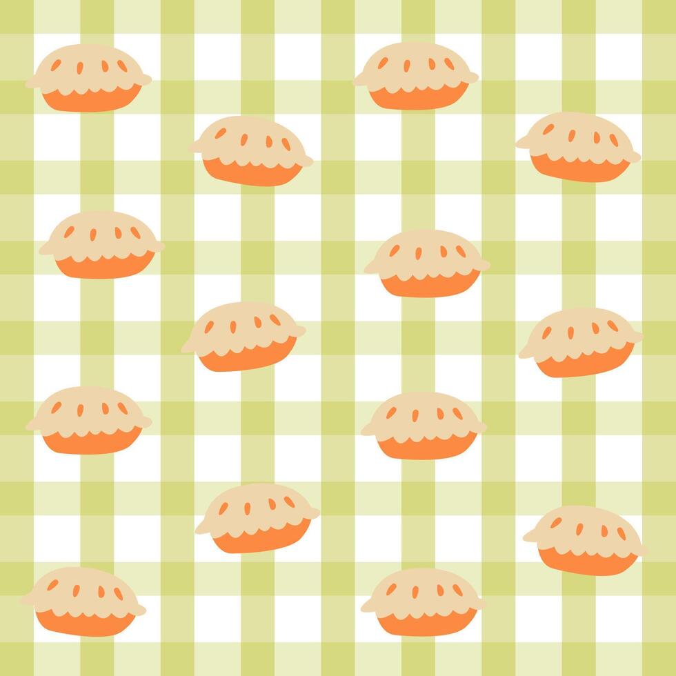 Sweet Treats Gingham Whimsy. Seamless pattern with pastries and desserts on plaid vector