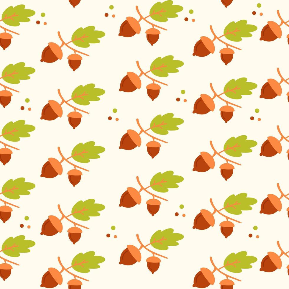 Cute acorns and leaves seamless pattern. Autumn forest digital paper vector