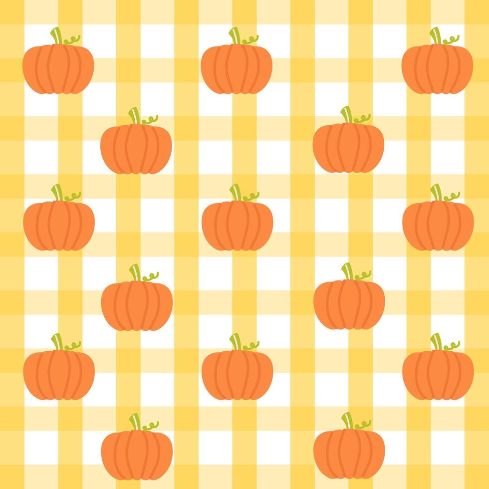 Pumpkin Patch Gingham Harvest. Seamless pattern with autumn pumpkins on plaid vector