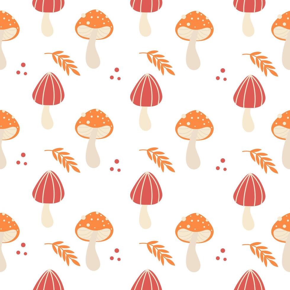 Cute mushrooms seamless pattern. Forest amanita background for kids vector