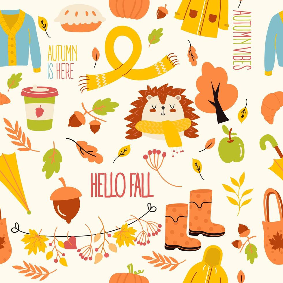 Autumn illustrations with cozy elements and colors vector