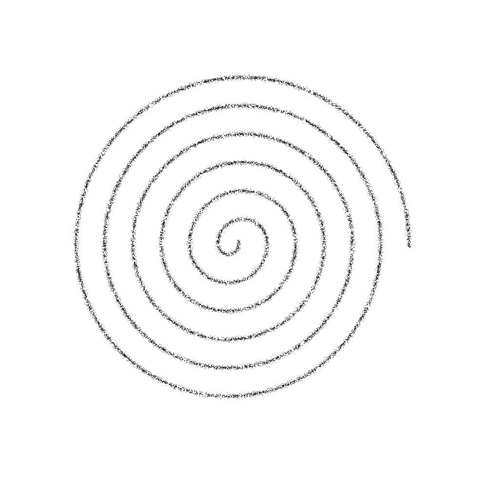 Dotted spiral shape. Stippled thin helix. Sand grain texture swirl or twirl element. Dot work spin symbol vector