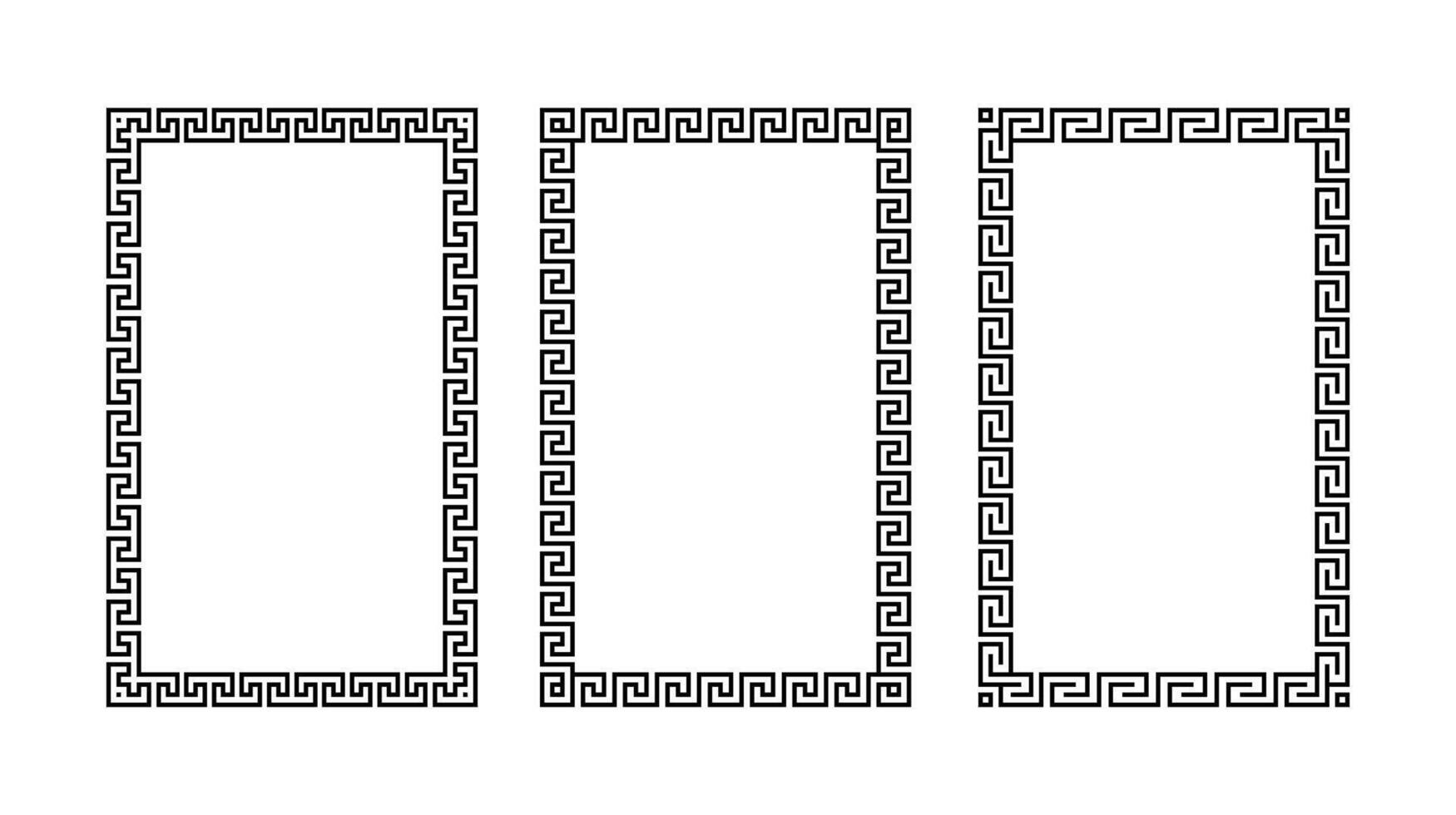Greek ornament rectangle frame set. Meander square patterns collection. Ancient Greek fret borders. Geometric meandros motif. vector