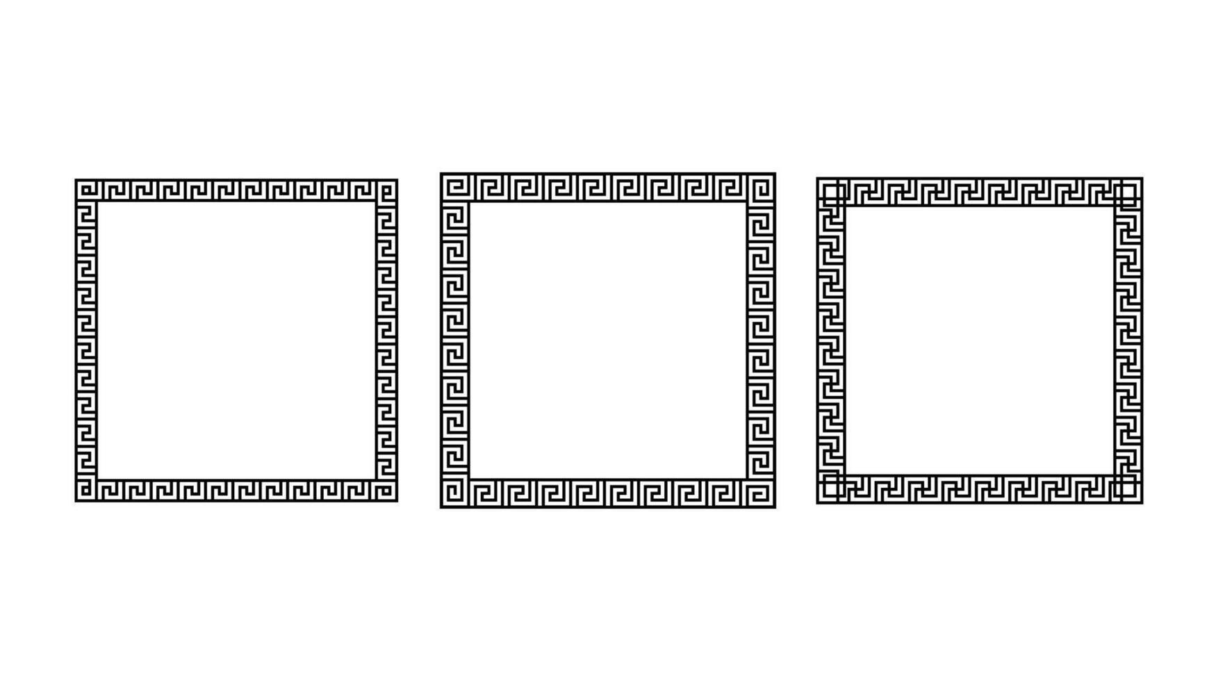Greek ornament square frames set. Meander rectangle patterns collection. Ancient Greek fret borders. Different geometric meandros motif. vector