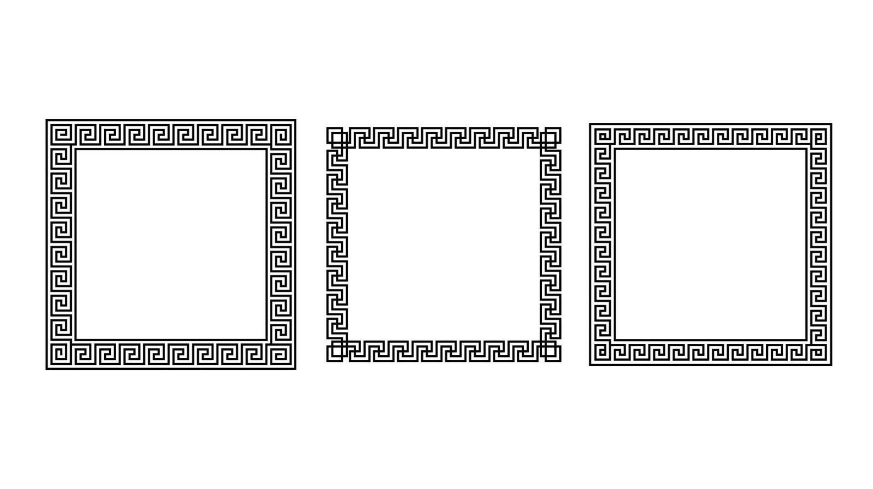 Greek ornament square frames set. Meander rectangle patterns collection. Ancient Greek fret borders. Geometric meandros motif vector