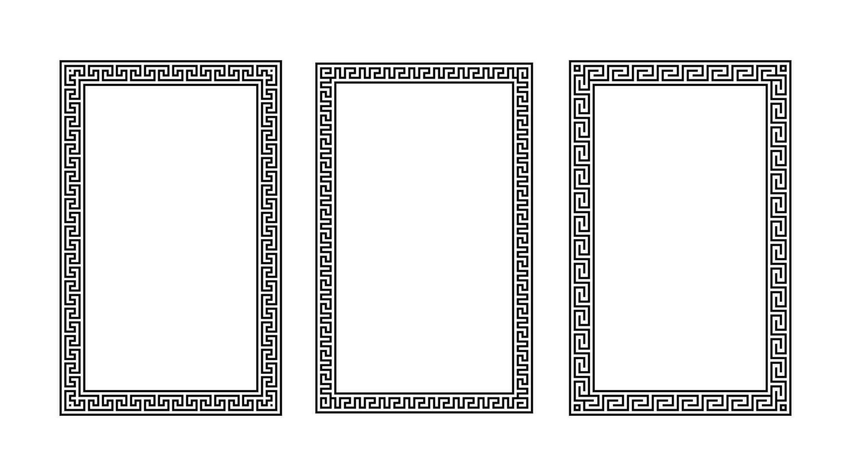 Greek ornament rectangle frame set. Meander square patterns collection. Ancient Greek fret borders. Geometric meandros motifs vector