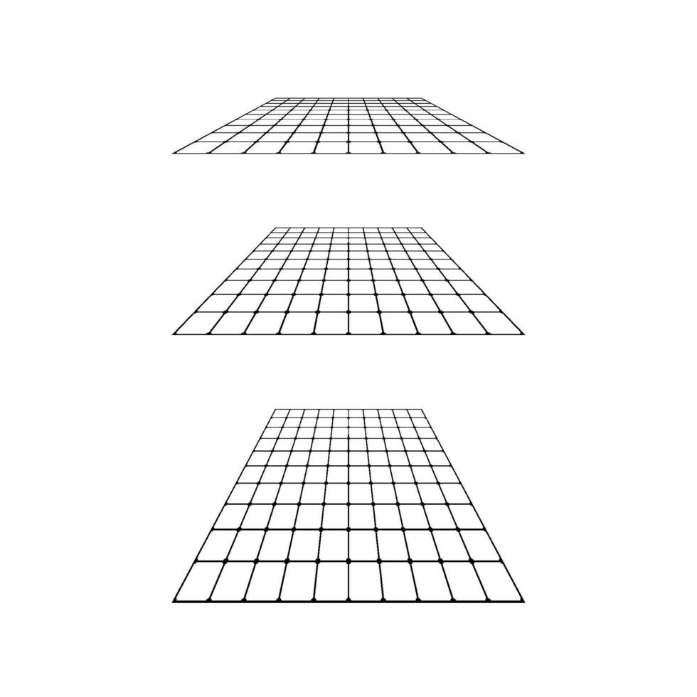 Flat grid surface set. Rectangle horizontal plane in different perspective. Different angles design element collection vector